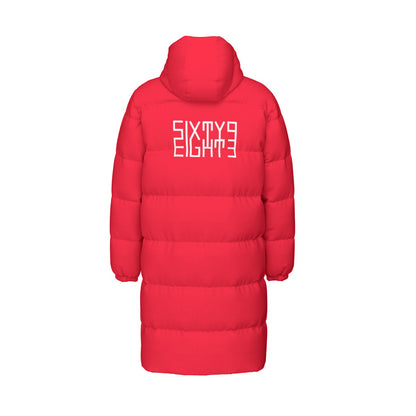 Sixty Eight 93 Logo White Red Unisex Puff Long Jacket