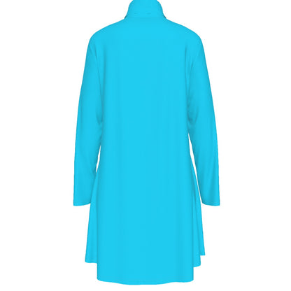 Sixty Eight 93 Logo White Aqua Blue Women's High Neck Long Sleeve Dress #22