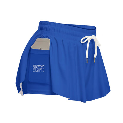 Sixty Eight 93 Logo White Blue Women's Sport Skorts With Pocket