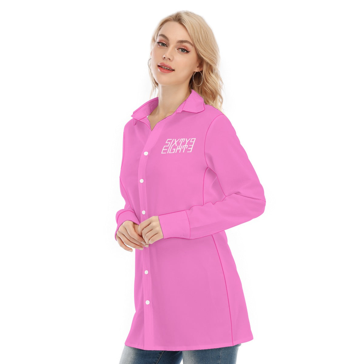 Sixty Eight 93 Logo White Pink Women's Long Shirt