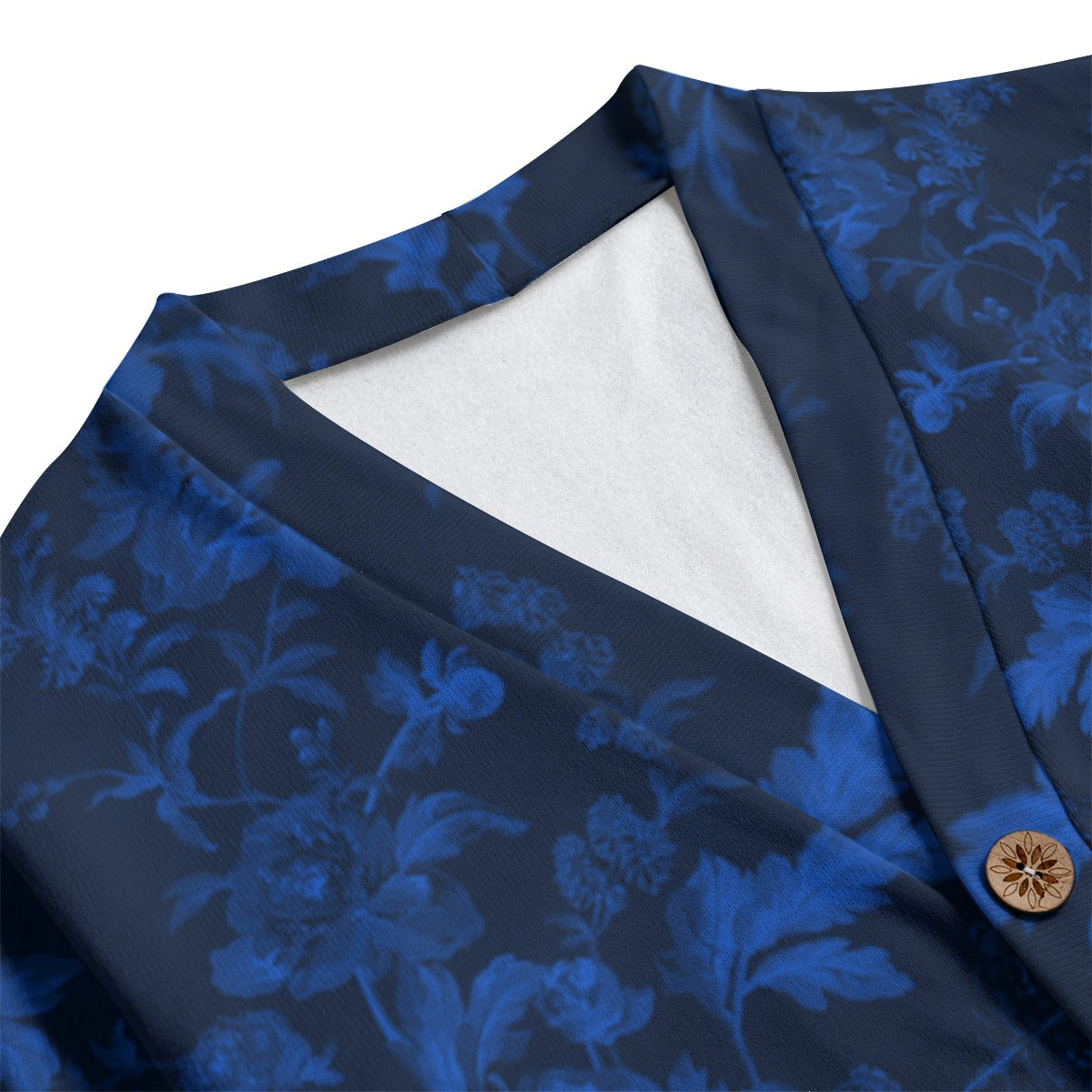 Sixty Eight 93 Logo White Floral Blue Unisex V-Neck Knitted Fleece Cardigan