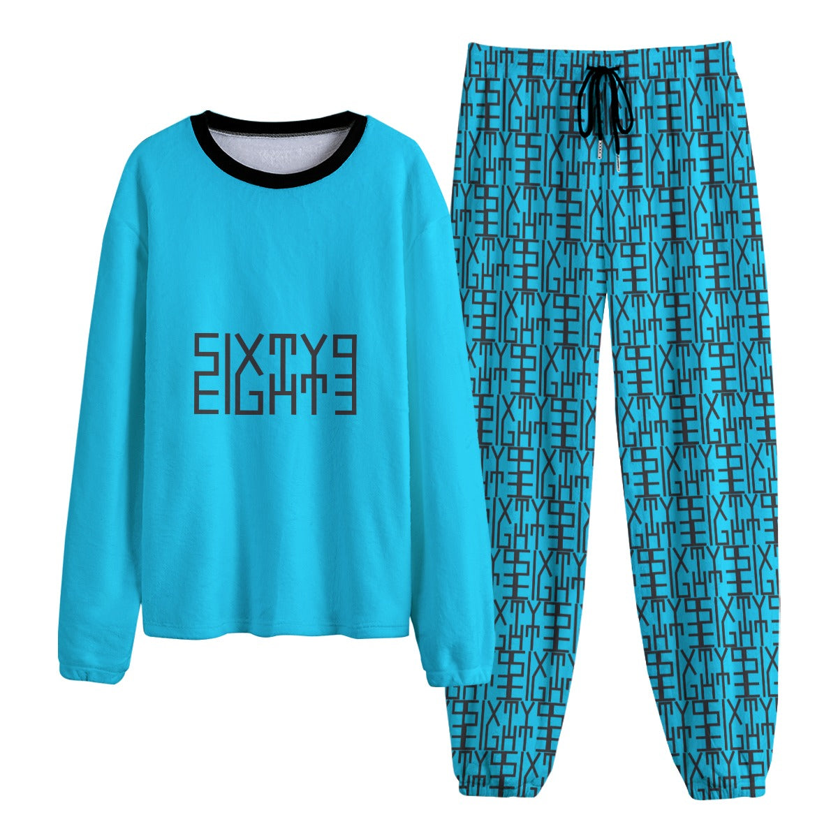 Sixty Eight 93 Logo Black Aqua Blue Unisex Thicken Pajama Set #13