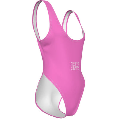 Sixty Eight 93 Logo White Pink Women's High Cut One-Piece Swimsuit