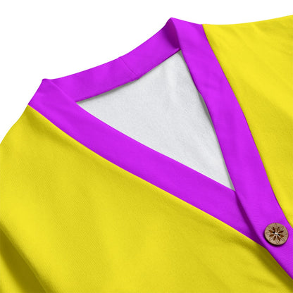 Sixty Eight 93 Logo Grape & Gold Unisex V-Neck Knitted Fleece Cardigan