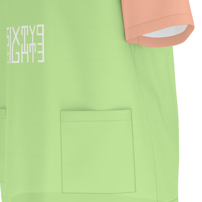 Sixty Eight 93 Logo White Kiwi Peach Unisex Scrub Set With Six Pockets