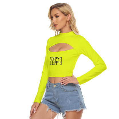 Sixty Eight 93 Logo Black Yellow Women's Hollow Chest Keyhole Tight Crop Top