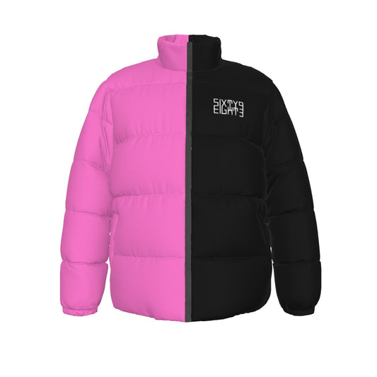 Sixty Eight 93 Logo White Pink & Black Unisex Puffer Jacket