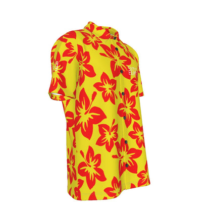 Sixty Eight 93 Logo White Hibiscus Red & Yellow Button Up Shirt