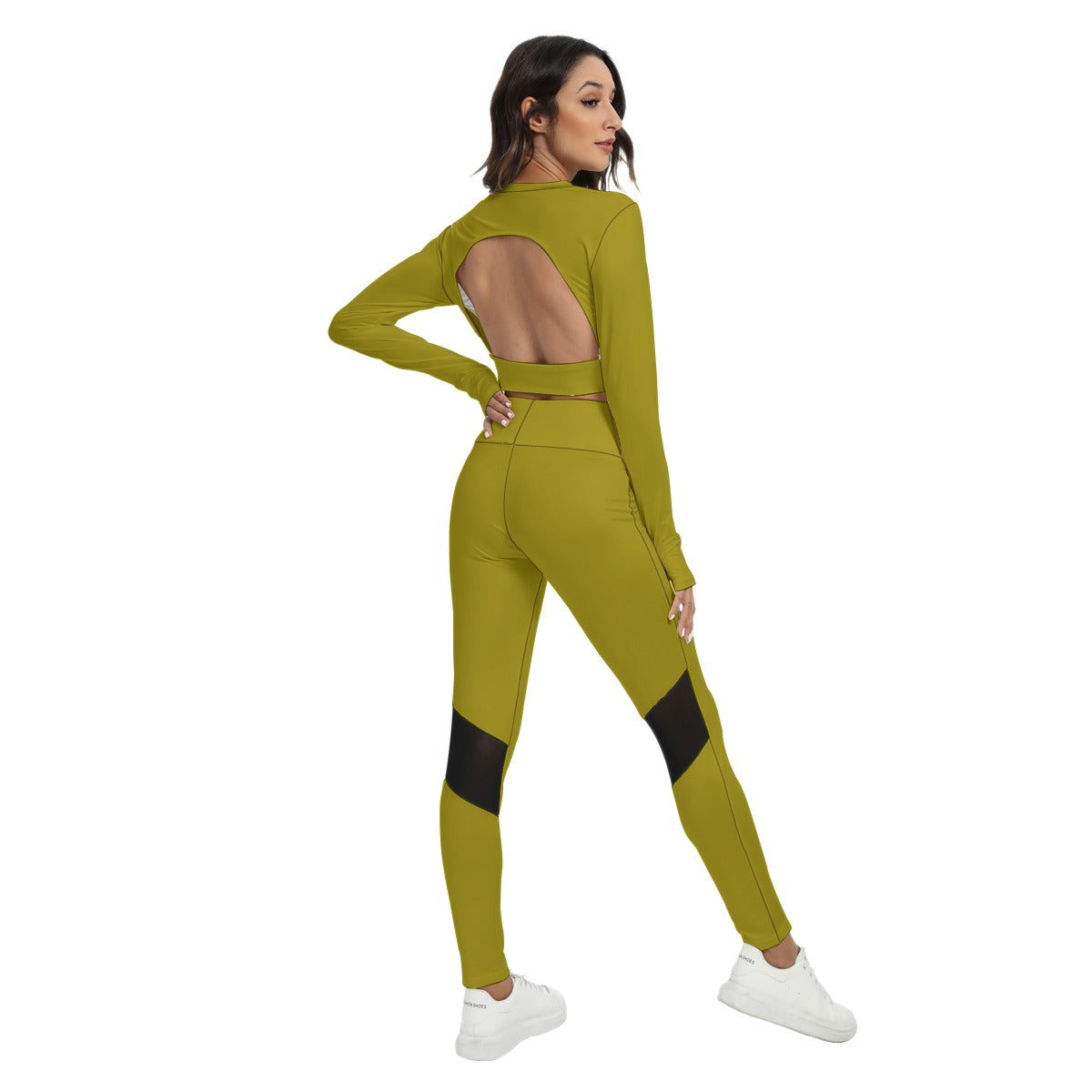 Sixty Eight 93 Logo Black Gold Women's Sport Set With Backless Top And Leggings
