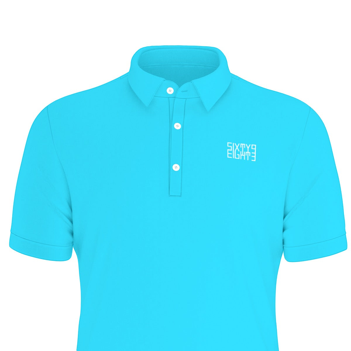 Sixty Eight 93 Logo White Aqua Blue Men's Stretch Polo Shirt