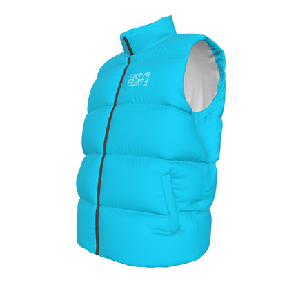 Sixty Eight 93 Logo White Aqua Blue Unisex Puffer Vest