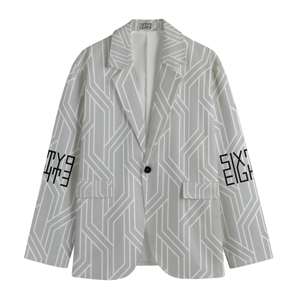 Sixty Eight 93 Logo Black & White Men's Casual Flat Lapel Collar Blazer #3