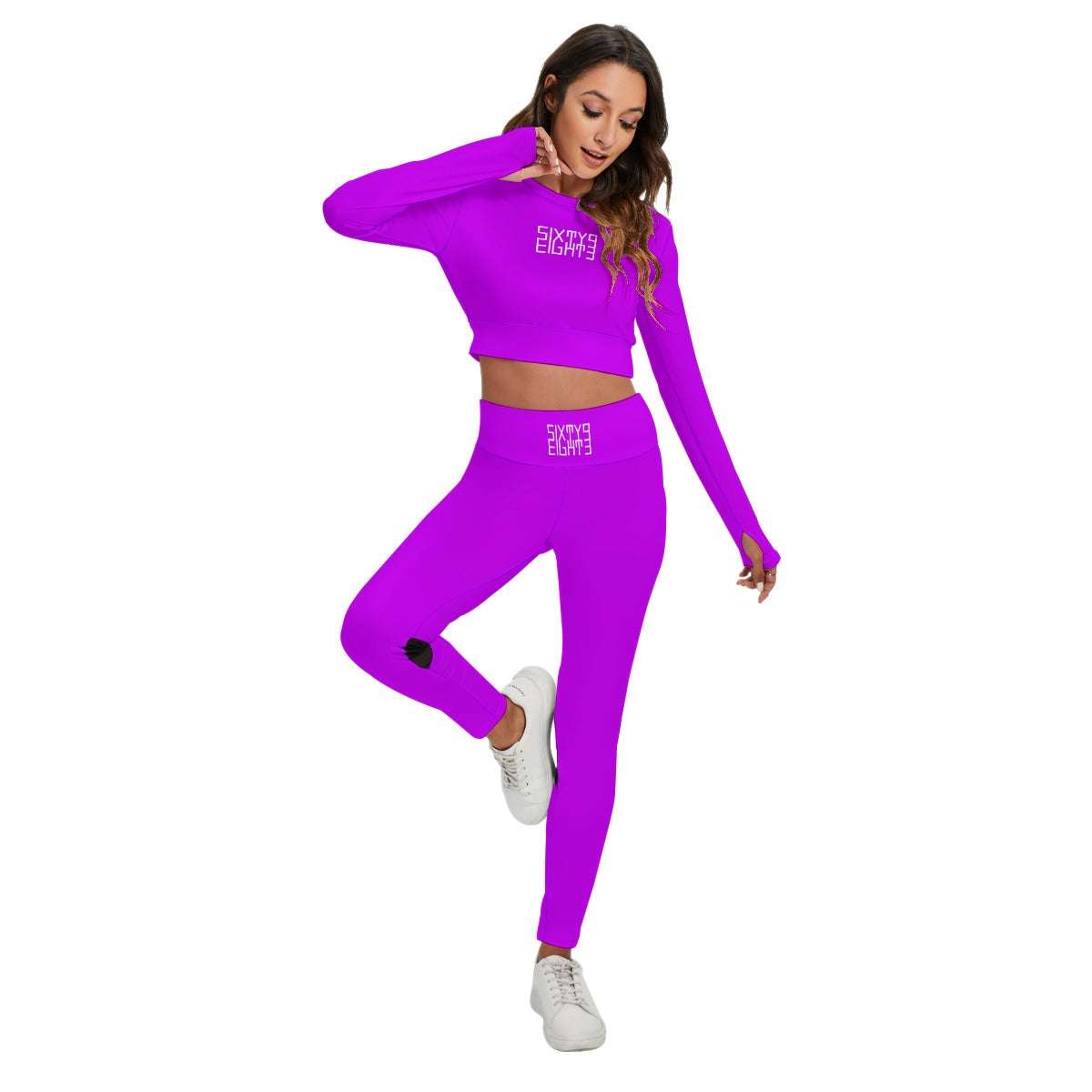 Sixty Eight 93 Logo White Grape Women's Sport Set With Backless Top And Leggings