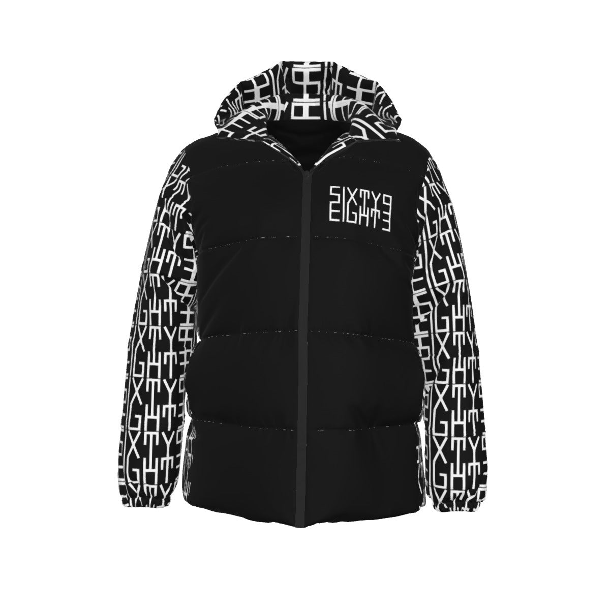 Sixty Eight 93 Infinity Logo White Black Unisex Hooded Puffer Jacket