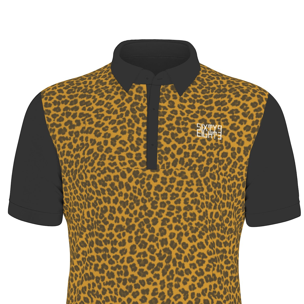 Sixty Eight 93 Logo White Black Cheetah Orange Men's Stretch Polo Shirt