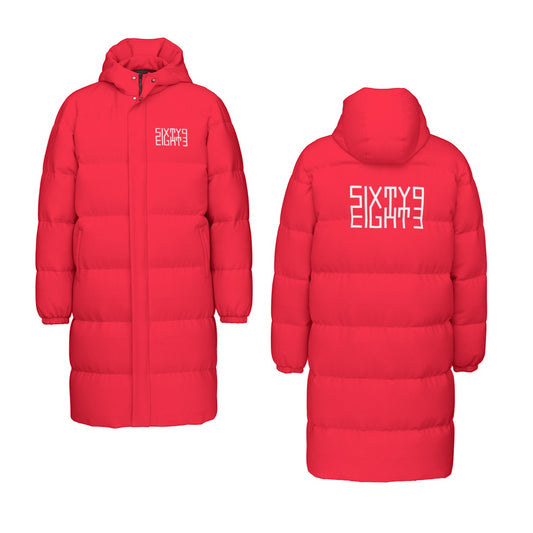 Sixty Eight 93 Logo White Red Unisex Puff Long Jacket