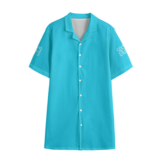 Sixty Eight 93 Logo White Aqua Blue Men's Hawaiian Button Up Shirt