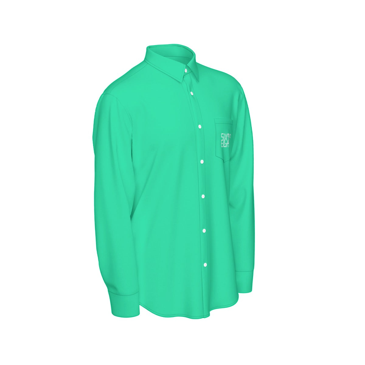 Sixty Eight 93 Logo White Sea Green Men's Cotton Long Sleeve Shirt