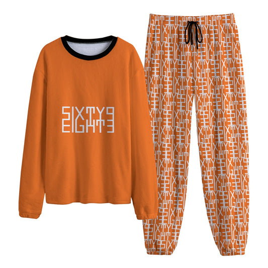 Sixty Eight 93 Logo White Orange Unisex Thicken Pajama Set #3