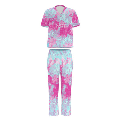 Sixty Eight 93 Logo White Blue Raspberry Unisex Scrub Set With Six Pockets