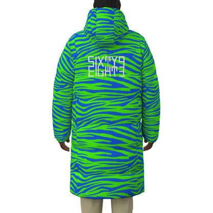 Sixty Eight 93 Logo White Zebra Blueberry Lime Unisex Puff Long Down Jacket