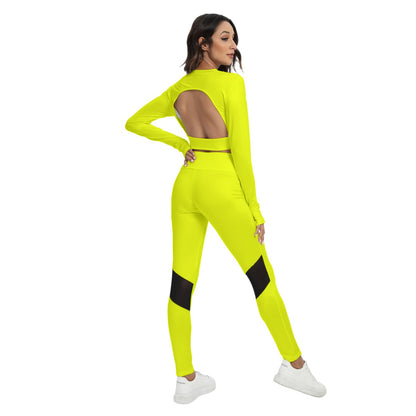 Sixty Eight 93 Logo Black Lemonade Women's Sport Set With Backless Top And Leggings