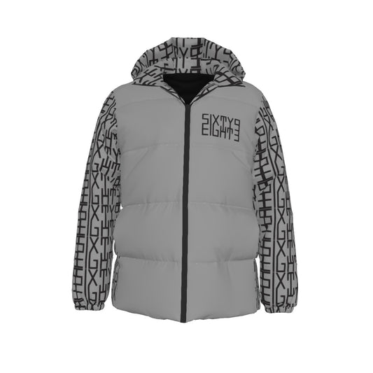 Sixty Eight 93 Infinity Logo Black Grey Unisex Hooded Puffer Jacket