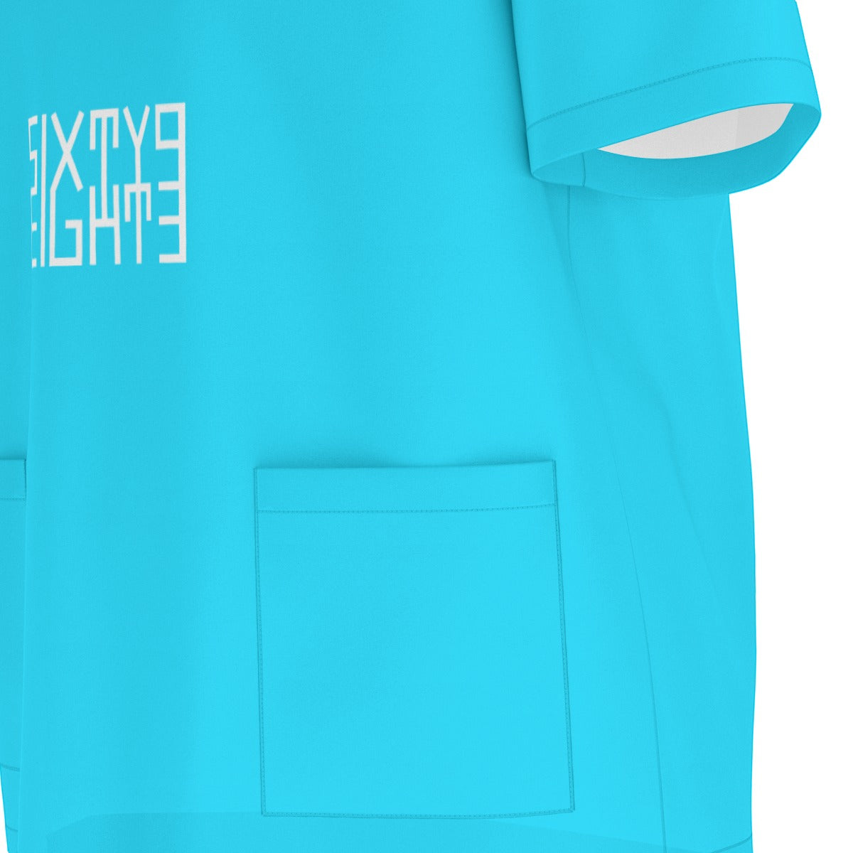 Sixty Eight 93 Logo White Aqua Blue Unisex Scrub Set With Six Pockets