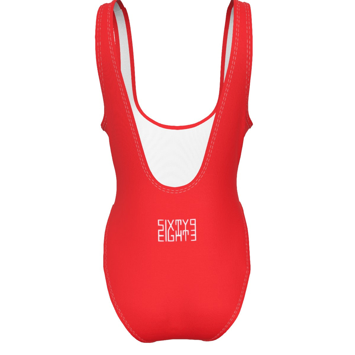 Sixty Eight 93 Logo White Red Women's High Cut One-Piece Swimsuit