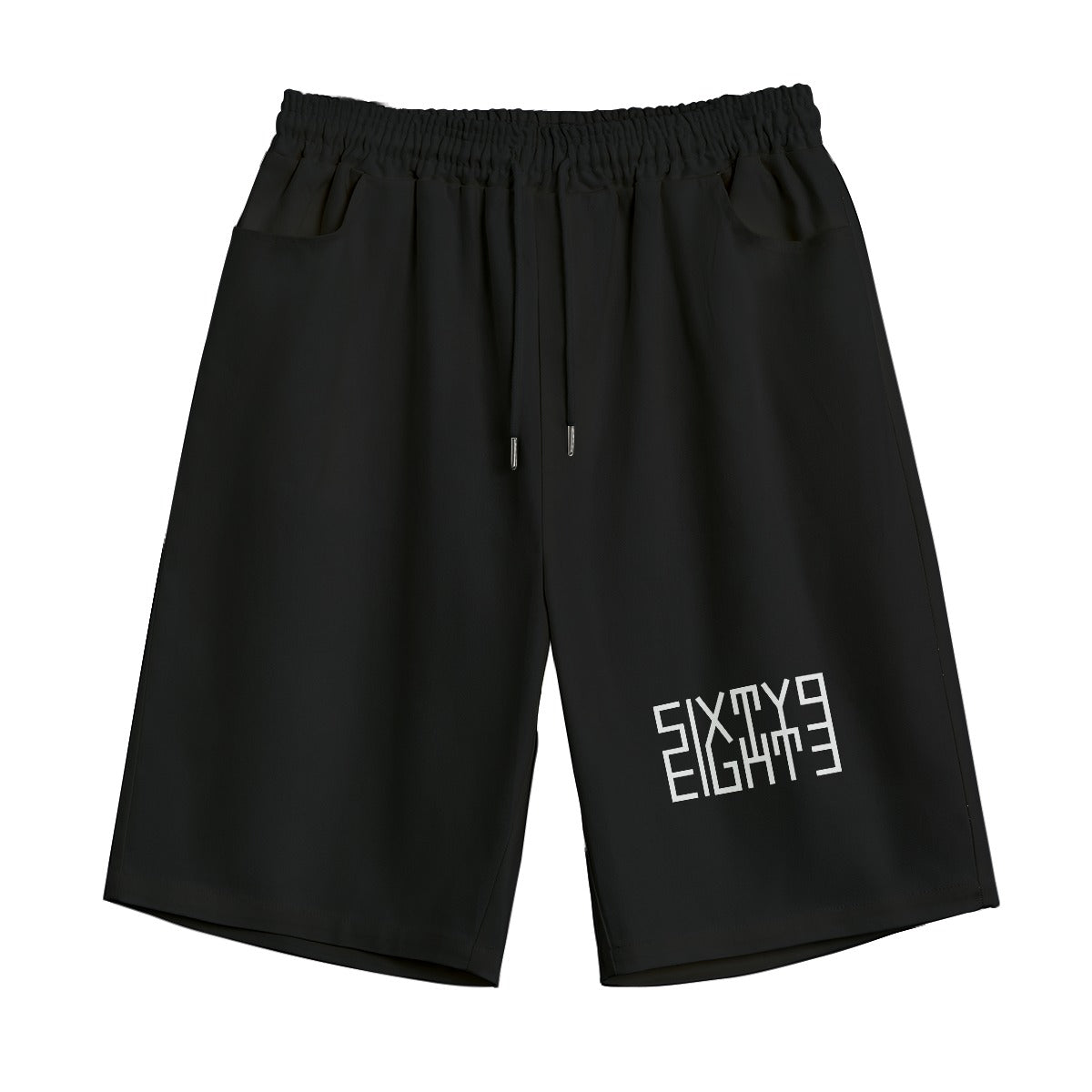 Sixty Eight 93 Logo White Black Unisex Straight Casual Shorts