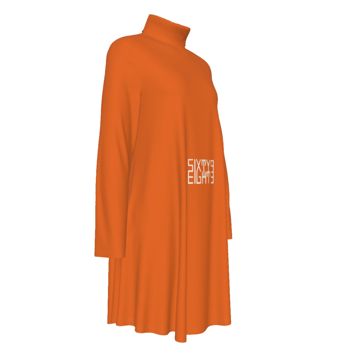 Sixty Eight 93 Logo White Netherland Orange Women's High Neck Long Sleeve Dress #23