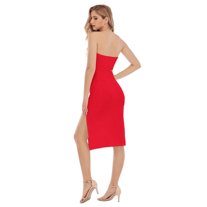 Sixty Eight 93 Logo White Red Women's Side Split Tube Top Dress