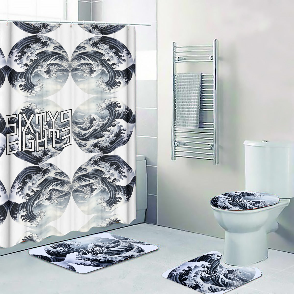 Sixty Eight 93 Logo White & Black Four-Piece Bathroom Set #8