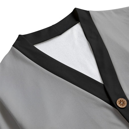 Sixty Eight 93 Logo Black Grey & Black Unisex V-Neck Knitted Fleece Cardigan