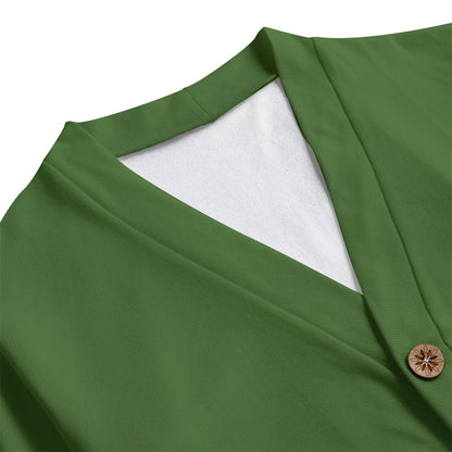 Sixty Eight 93 Logo White Forest Green Unisex V-Neck Knitted Fleece Cardigan
