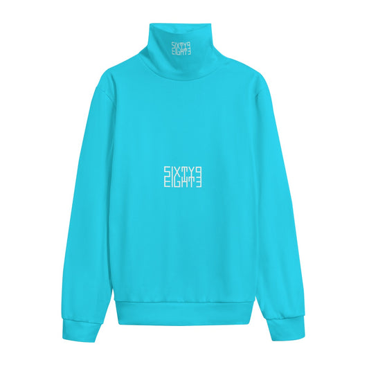 Sixty Eight 93 Logo White Aqua Blue Unisex Turtleneck Knitted Fleece Sweater