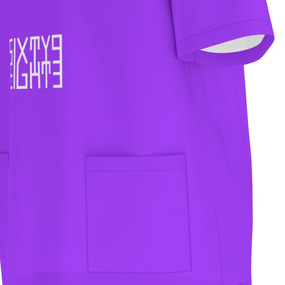 Sixty Eight 93 Logo White Purple Unisex Scrub Set With Six Pockets