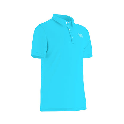 Sixty Eight 93 Logo White Aqua Blue Men's Stretch Polo Shirt