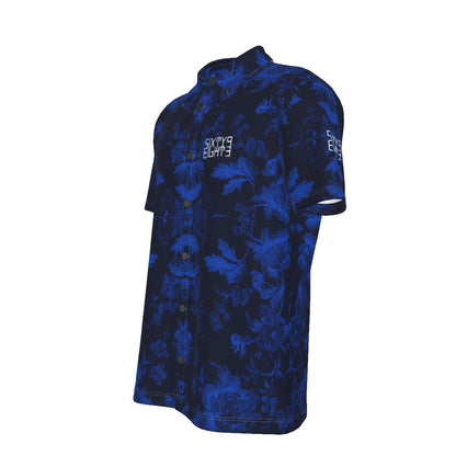 Sixty Eight 93 Logo White Floral Blue & Black Button Up Shirt