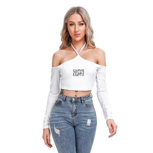 Sixty Eight 93 Logo Black White Women's Halter Lace-up Top
