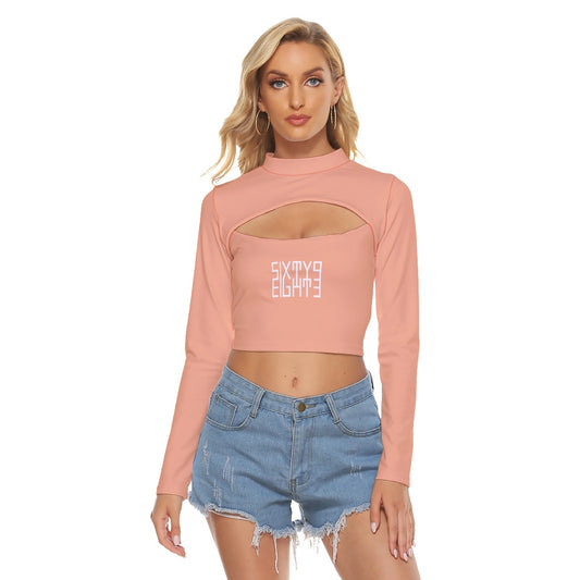 Sixty Eight 93 Logo White Peach Women's Hollow Chest Keyhole Tight Crop Top