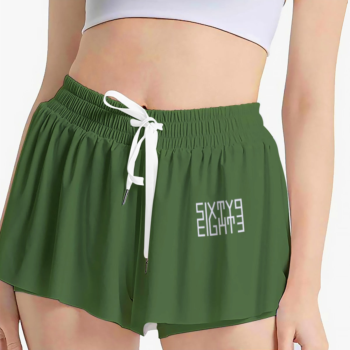 Sixty Eight 93 Logo White Forest Green Women's Sport Skorts With Pocket