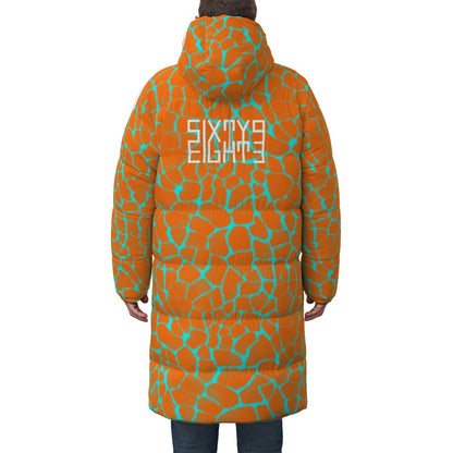 Sixty Eight 93 Logo White Boa Orange & Aqua Blue Unisex Puff Long Down Jacket