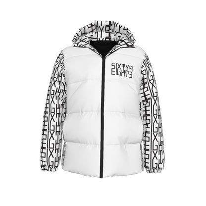 Sixty Eight 93 Infinity Logo Black White Unisex Hooded Puffer Jacket