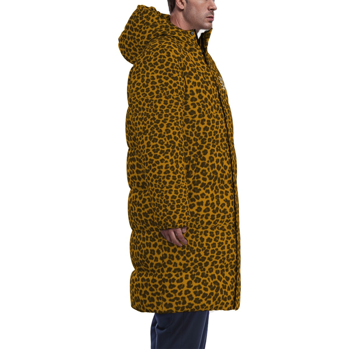 Sixty Eight 93 Logo White Cheetah Orange Unisex Puff Long Down Jacket