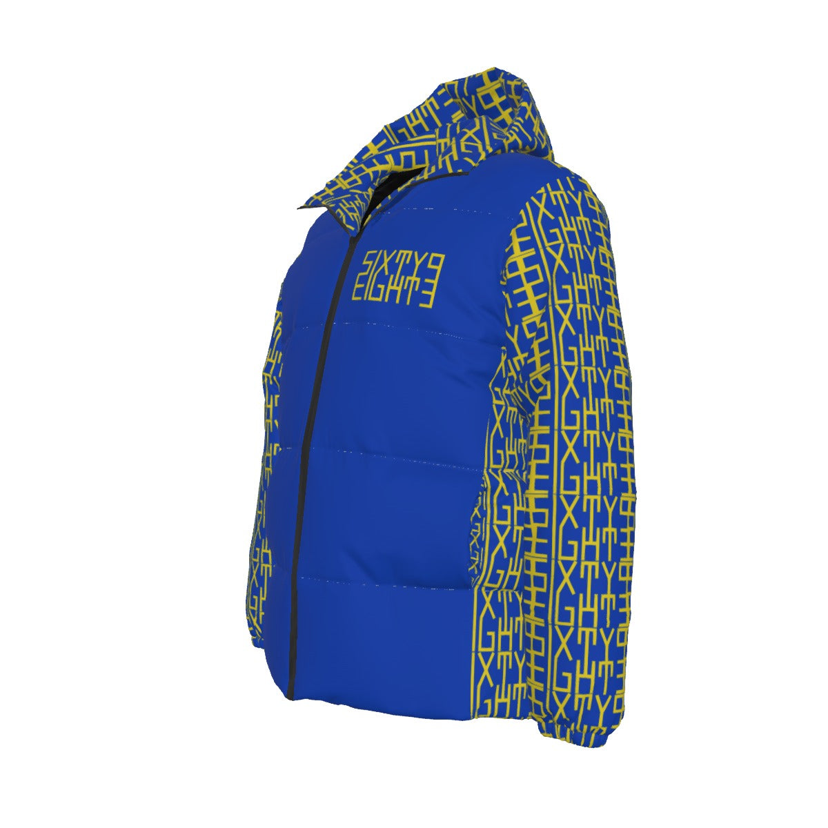 Sixty Eight 93 Infinity Logo Gold Blue Unisex Hooded Puffer Jacket