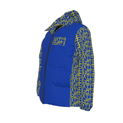 Sixty Eight 93 Infinity Logo Gold Blue Unisex Hooded Puffer Jacket