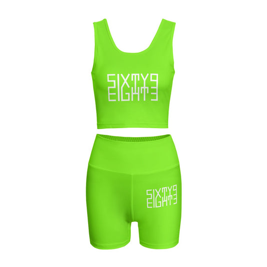 Sixty Eight 93 Logo White Lime Green Women's Yoga Set