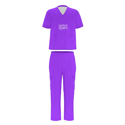 Sixty Eight 93 Logo White Purple Unisex Scrub Set With Six Pockets