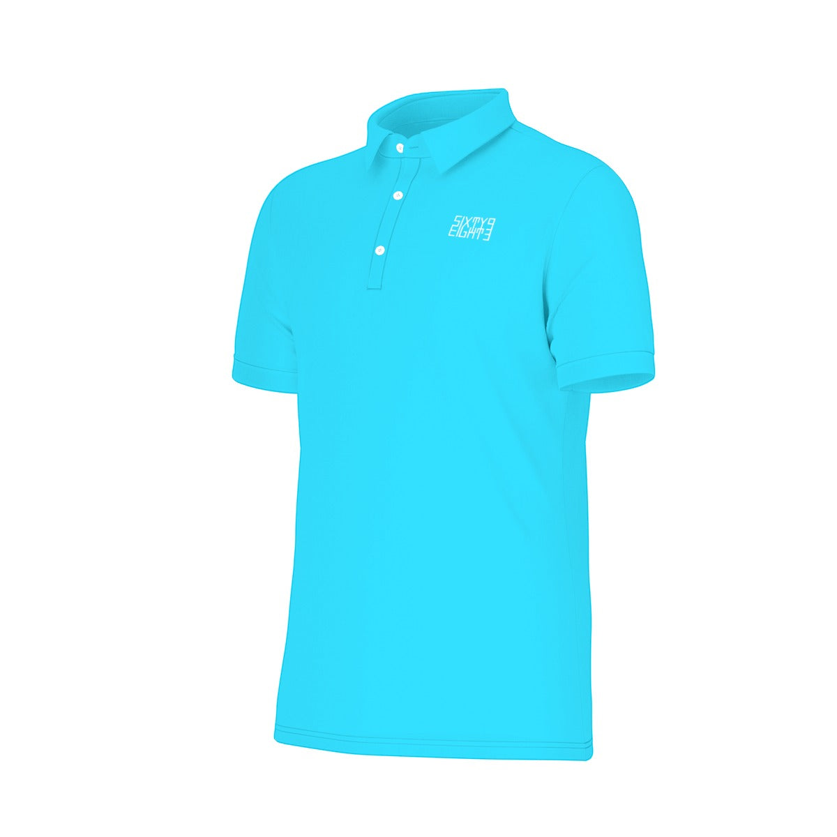 Sixty Eight 93 Logo White Aqua Blue Men's Stretch Polo Shirt
